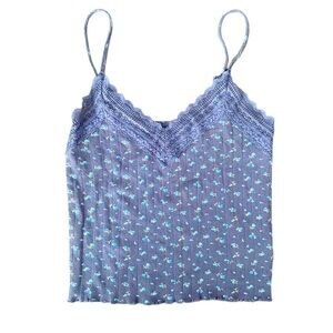 American Eagle Blue Floral Lace Trim Cami Top Size XS